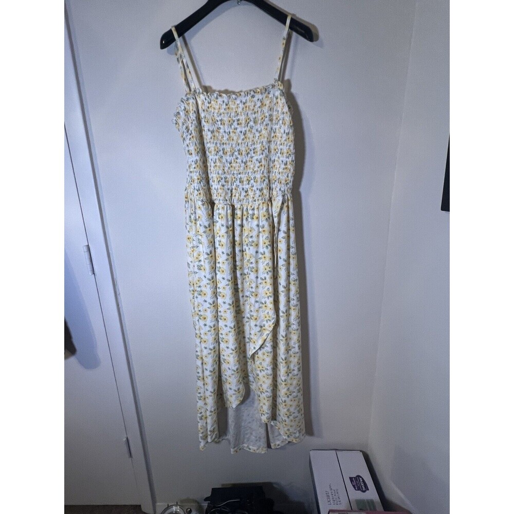 Faded Rose Dress Womens XL Boho Floral Maxi Tiered Yellow Flowers